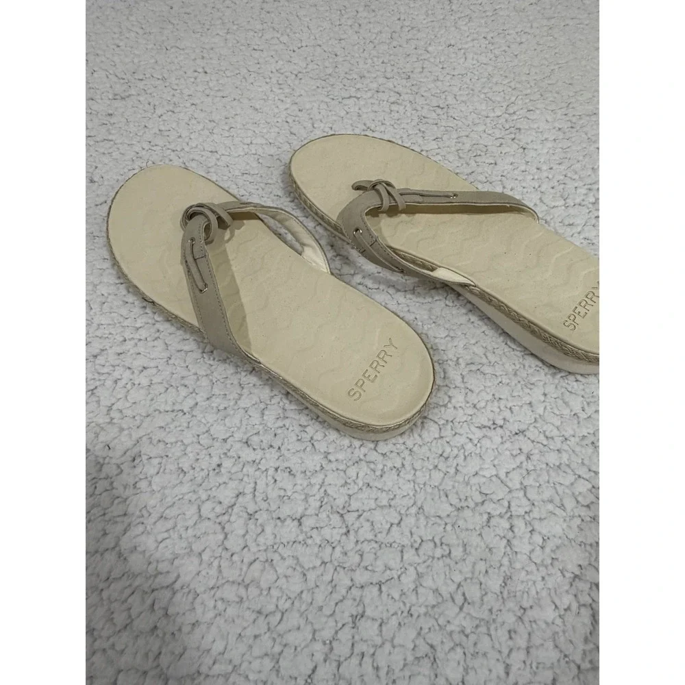 Sperry Womens 12 Tan Leather Flip Flop Thong Sandals Coastal Summer Casual Boho